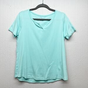 Chico's Aqua Blue T-Shirt Womens Large 100% Cotton Basic Everyday Wear Capsule